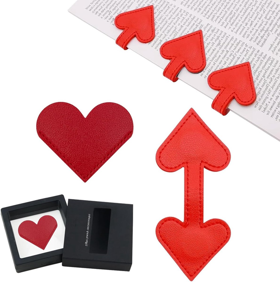 Set van 2 Rode Leren Boekenleggers met Hart en Magneet in Cadeaubox | Perfecte Boekenaccessoires voor Boekliefhebbers en Romantische Geschenken voor Valentijnsdag