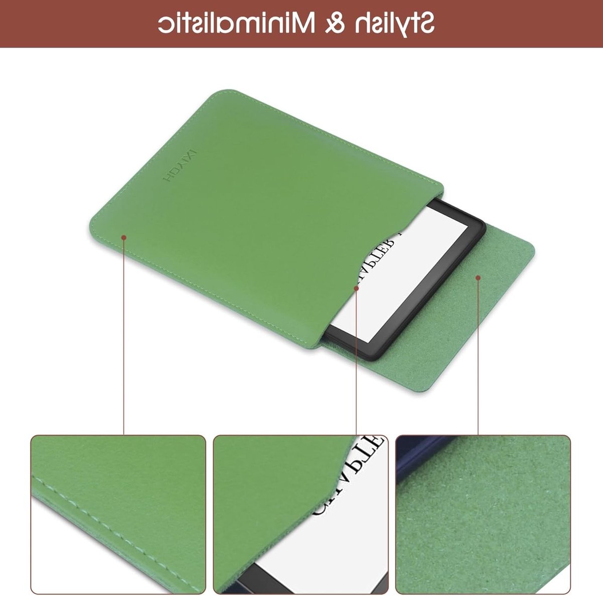 Beschermhoes voor 6.8 inch E-Book Reader - Geschikt voor Kindle Paperwhite, Kobo en Pocketbook - Leer, Groen, Duurzaam en Stijlvol – foto 2