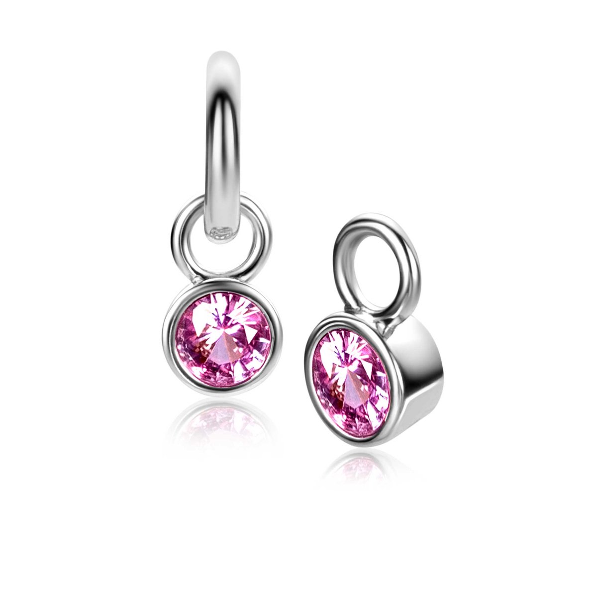 OKTOBER oorbedels zilver met geboortesteen roze rozenkwarts zirconia (excl. oorbellen)