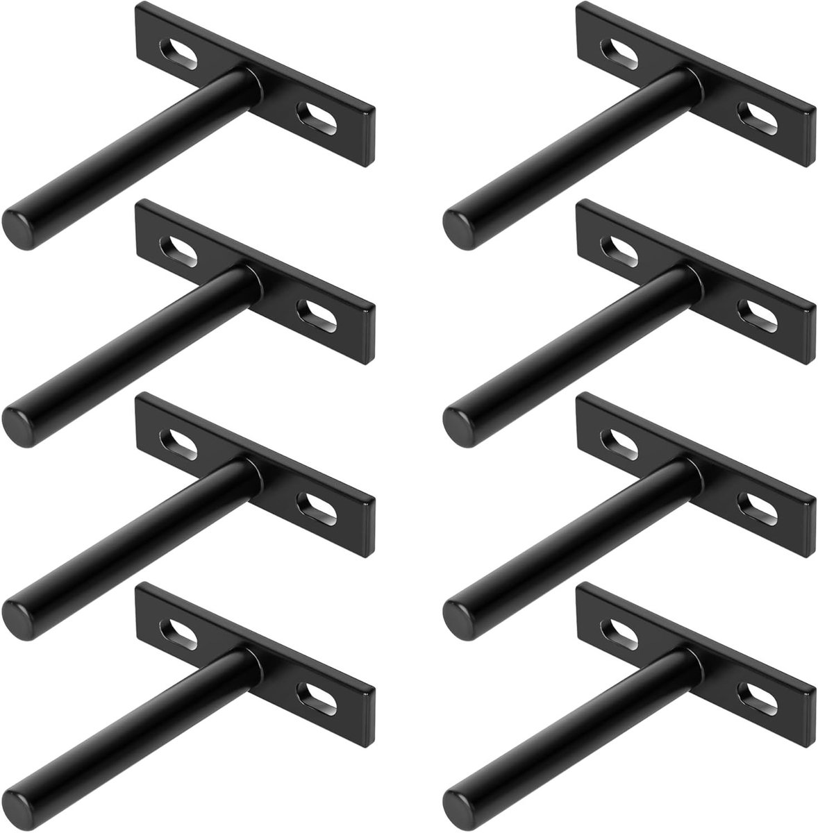 Stevige Floating Shelf Beugels voor Verborgen Wandplanken - T-vormige Metalen Steunen in Mat Zwart, 8 Stuks, Ideaal voor Houten Planken en Interieurdecoratie