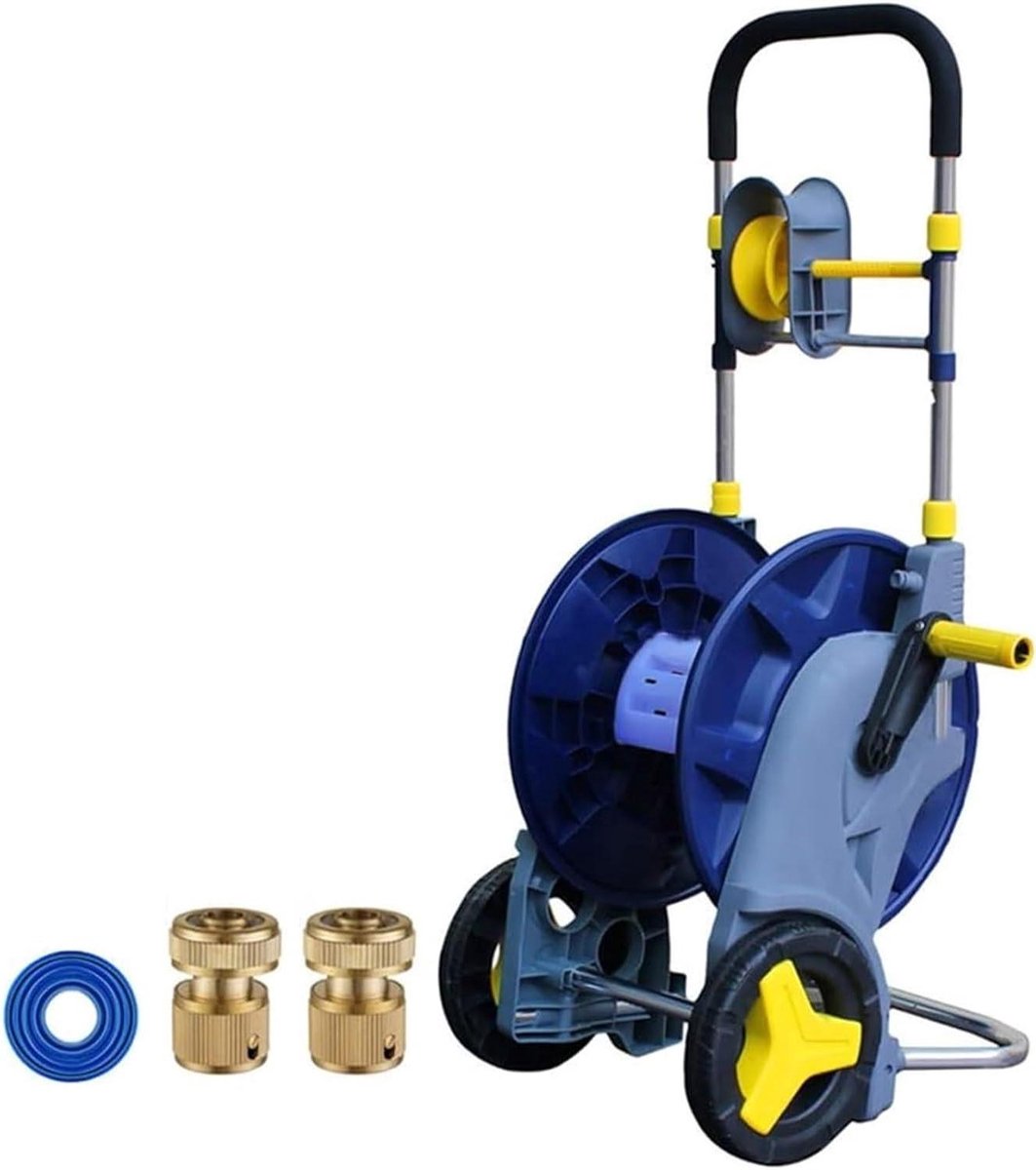 Tuinslanghaspel met wielen - Waterslangwagen opberger - Tuin besproeien - Inklapbare zijhandgrepen - 20m slang - Blauw