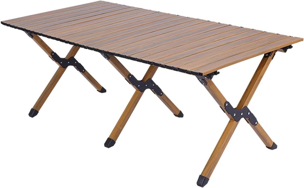 Campingtafel Metaal - Buitentafel Picknicktafel - Buiten Bijeenkomsten - Opvouwbaar Eierrol Ontwerp - 120 cm - Houtnerf