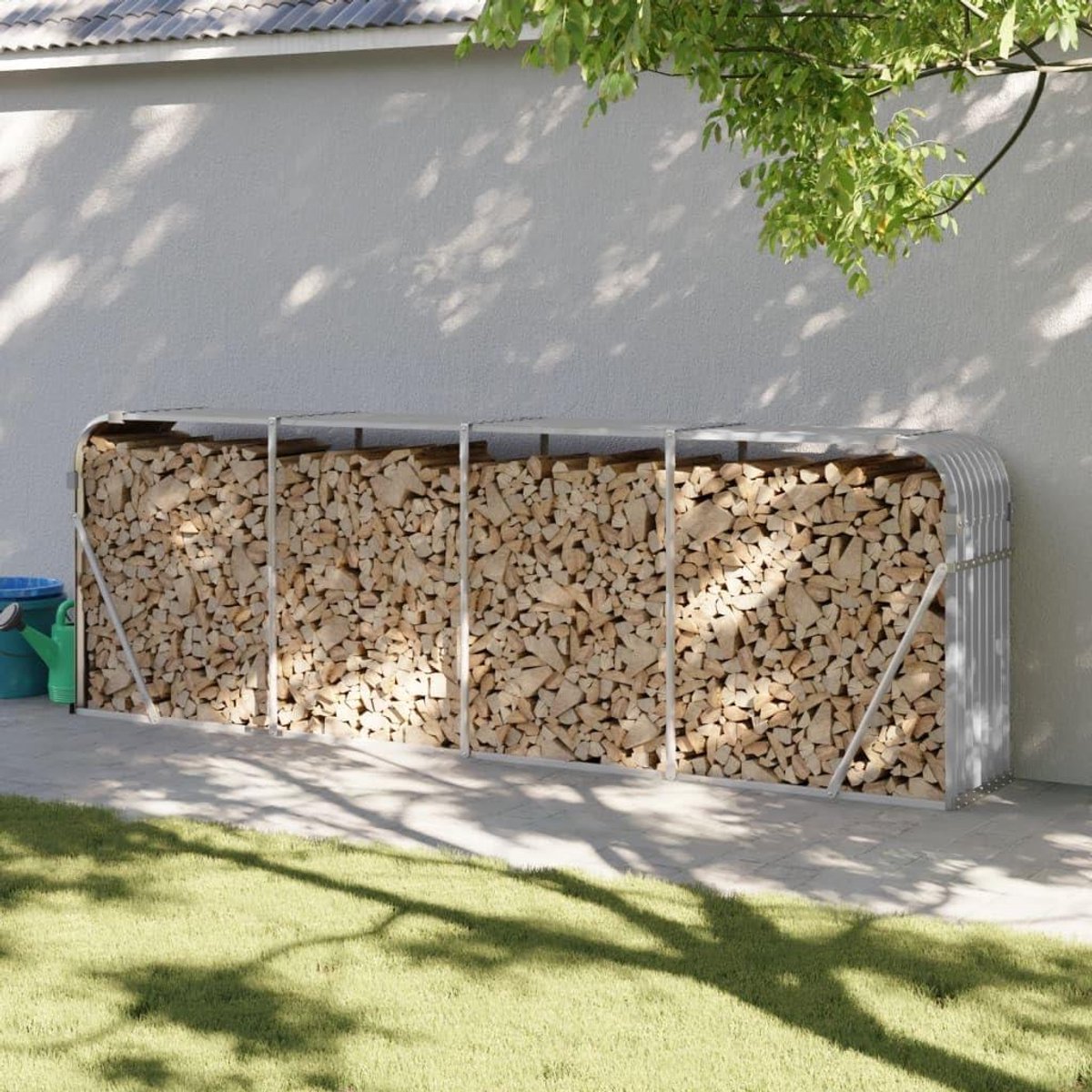Metalen Brandhouthouder - Houtopslag Buiten - Hout Opslaan - Gegalvaniseerd Staal - 300 x 45 x 100 cm - Lichtgrijs