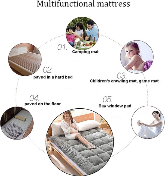 Japanse Futon Matras - Vloermatras Rolmat - Comfortabel Slapen - Dikke Katoenvezel Vulling - 180x220cm - Lichtkoffie — afbeelding 4
