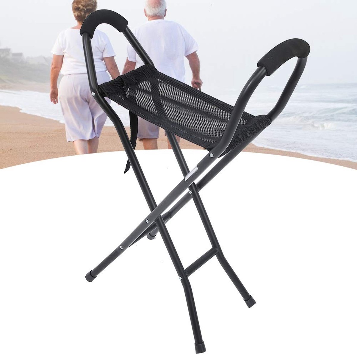 Dailygoody - OmGoods - Dailygoody - Opvouwbare Rieten Zitting - Draagbare Reisstoel - Lichtgewicht Wandelstoel - Reiskruk voor Senioren - Geschikt voor Buiten - 113kg Zitbel...