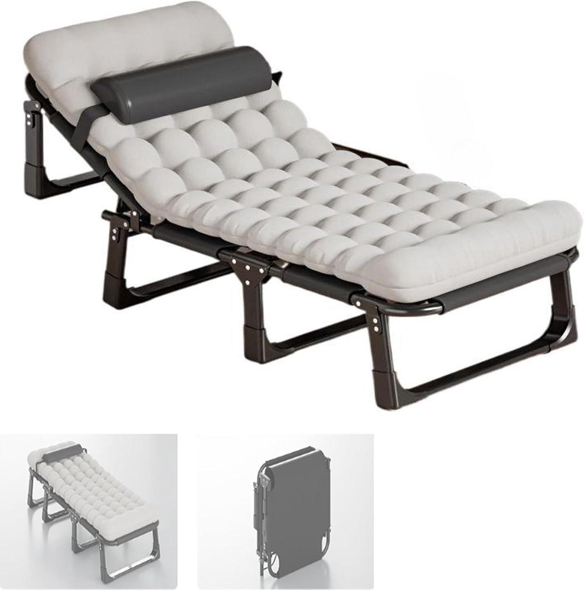 Opvouwbaar Bed - Logeerbed Campingbed - Comfortabel Slapen - Verstelbare Rugleuning - 190x75cm - Grijs