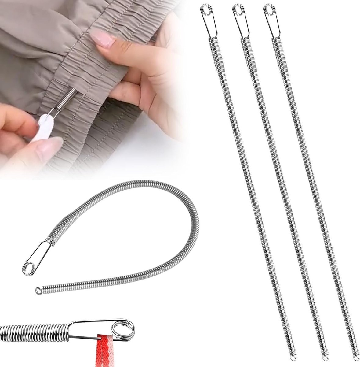 Multifunctionele 3-delige Trekdraad Tool voor Hoodies en Sportkleding met Buigbare Touwclips en Vervangdraad