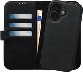 Rosso Elite Hoesje Geschikt voor Apple iPhone 16 | Compatibel met MagSafe | Book Case en Back Cover | Magnetisch Uitneembaar | Echt Leer Beschermhoes met Pasjeshouder | Zwart