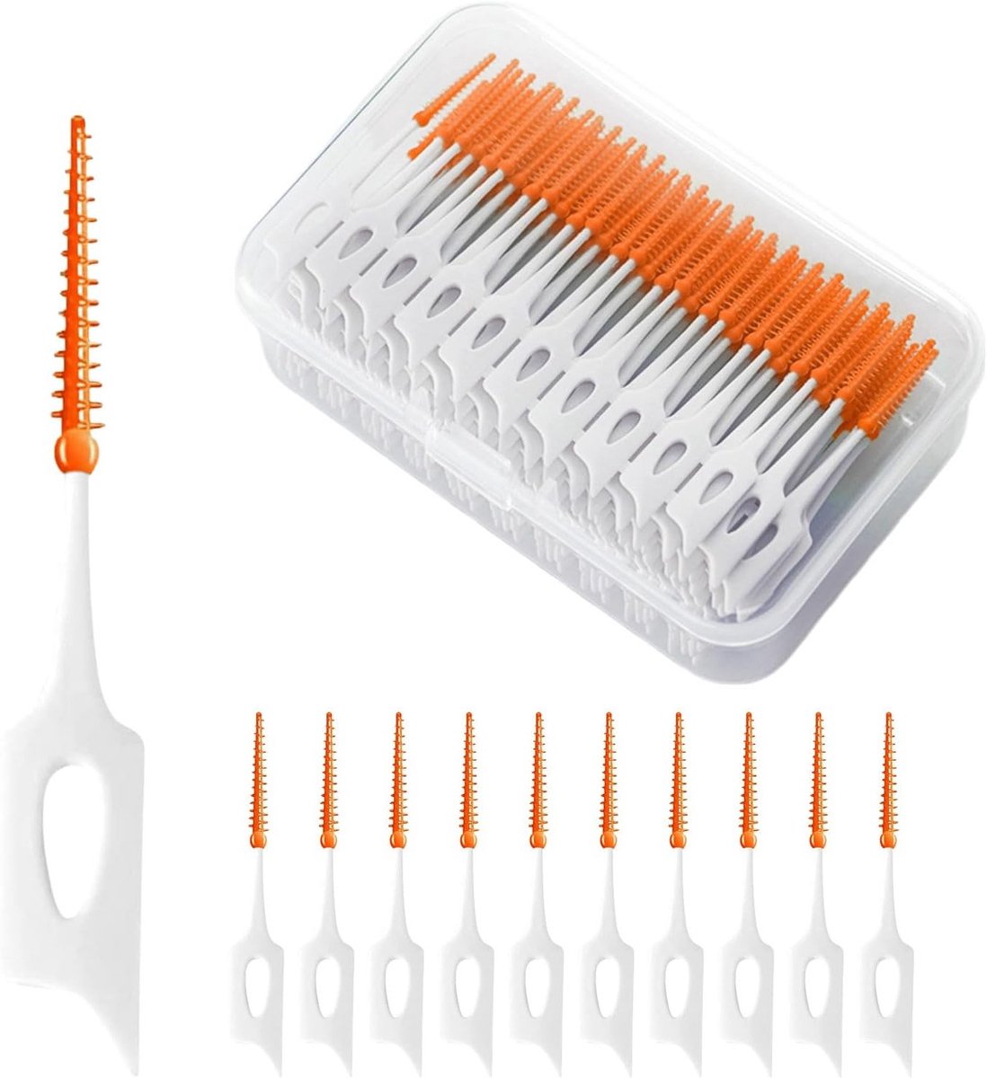 Interdentaal Borsteltjes - Tandenstokers Flosser - Mondhygiëne Verbeteren - Zachte Siliconen Kop - 210 Stuks - Oranje
