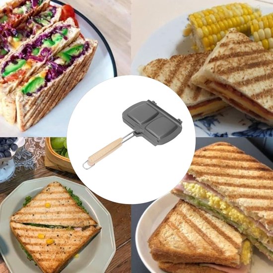 Cast Iron Cake Maker with Anti-scalding Handle, Double Tart Iron Sandwich Maker, Campfire Cooking Equipment Camping Pie Making Cooking Pan for Breakfast, Sandwiches, Snacks, — afbeelding 2