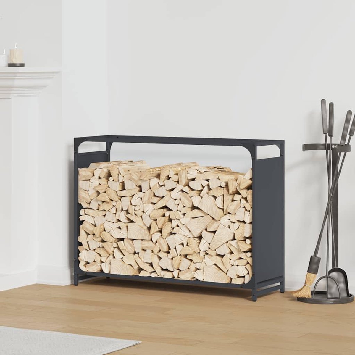 Houtrek Staal - Houtopslag Haardhout - Haardhout Opslaan - Koudgewalst Staal - 90x28x65 cm - Antraciet