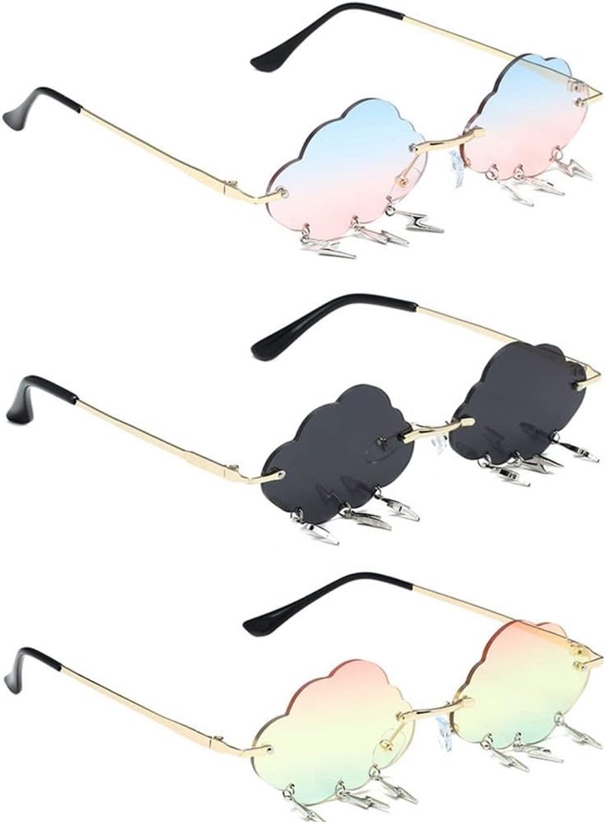 3-delige Vrouwen Zonnebril Set met Cloud Flash, Rimless Ontwerp en Kleurrijke Tinten voor Feesten en Strandactiviteiten, Multikleur, One Size