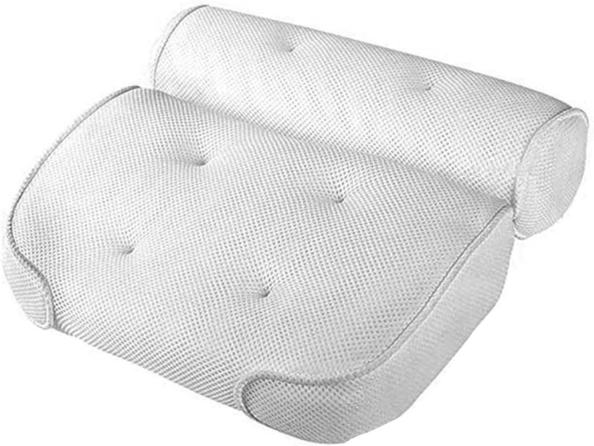 Badkussen - Hoofdsteun Kuip - Ontspannen in Bad - 3D Mesh Stof - 35x33x9 cm - Wit