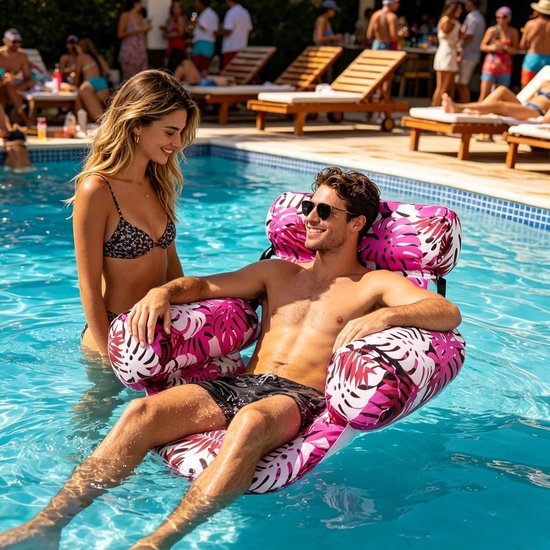 Zwembad Drijvers - Opblaasbare Lounger - Ontspannen bij water - Verstelbare Banden - Compact formaat - Roze — afbeelding 4