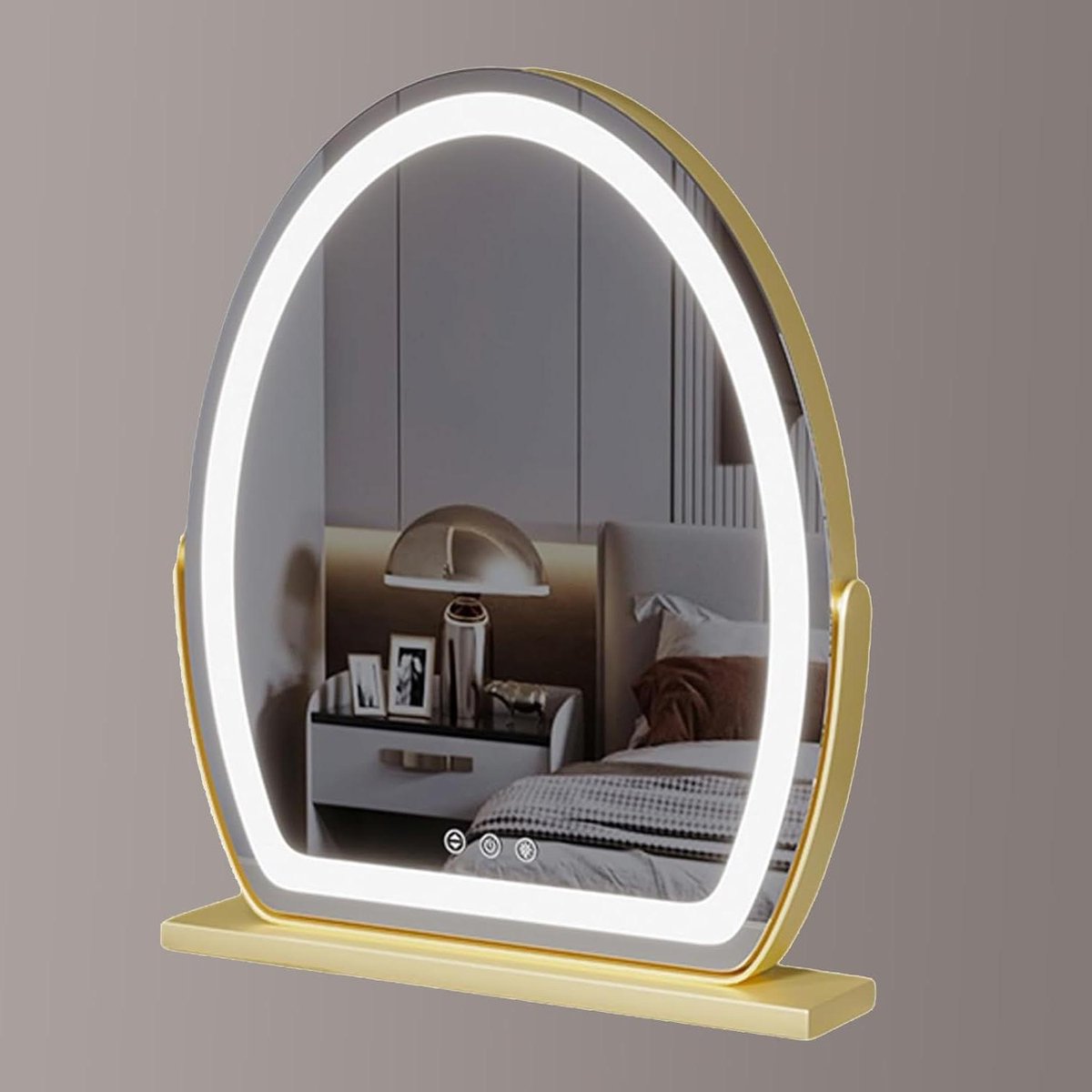 Verlichte make-up spiegel - Tafelspiegel LED - Perfecte make-up - 3 kleuren licht - Ovaal - Goud