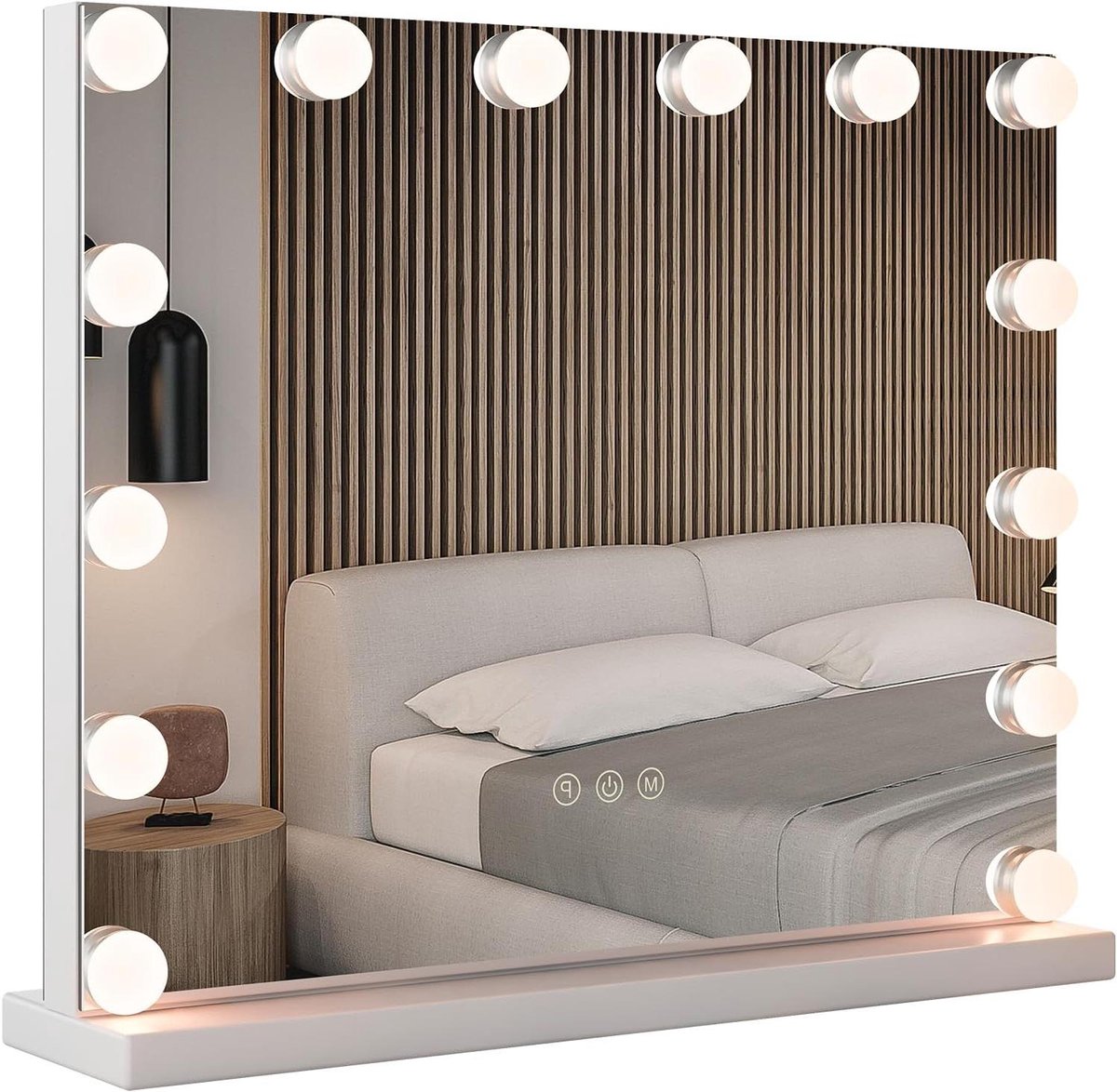 Verlichte make-upspiegel - Hollywood spiegel - Professionele make-up - 14 dimbare LED's - 50 x 43 cm - Wit