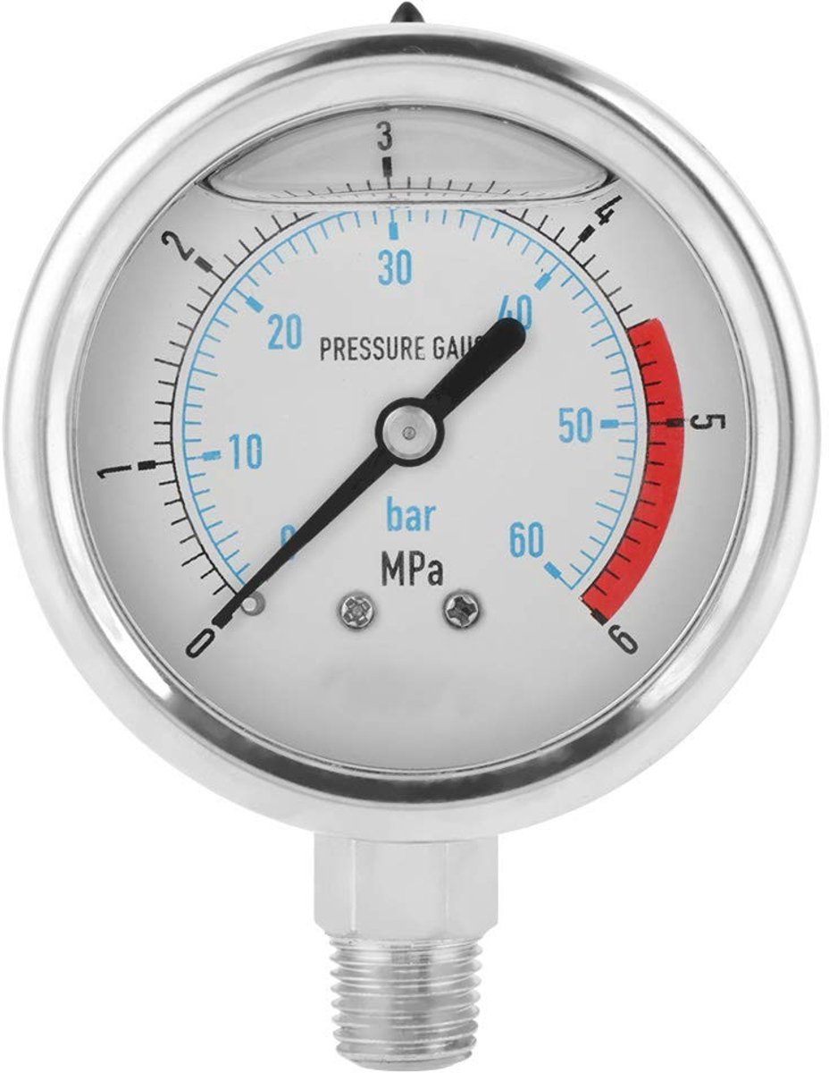 Dailygoody - Manometer - Drukmeter - Compact formaat - 0-60Bar - Nauwkeurige metingen - Geschikt voor hydraulische toepassingen - 60mm dial