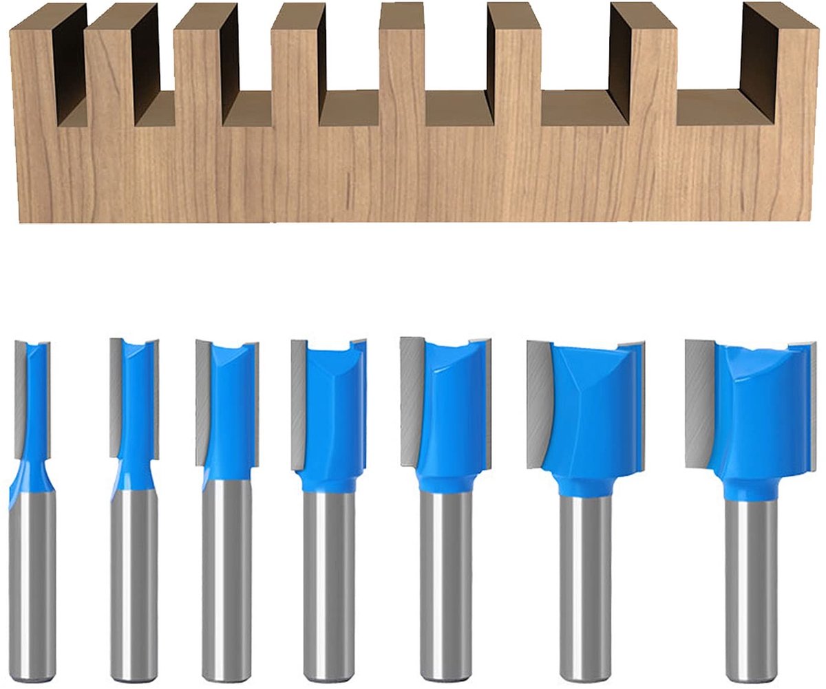 Dailygoody - Router Cutter Set - 7-delige Houtfrezen - 8 mm Schacht - Groef- en Kantfrezen - Voor Precisiewerk - Geschikt voor Houtbewerking