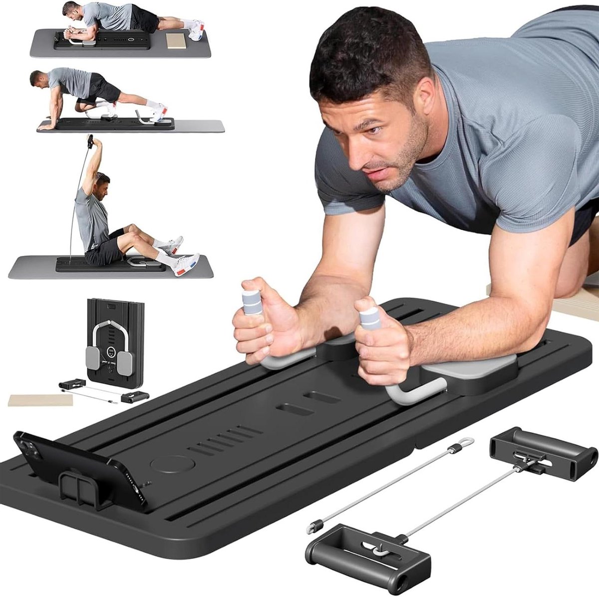 Fitness Wielen Set - Buikspier Trainer - Full Body Workout - Automatische Rebound - 41x106 cm - Zwart