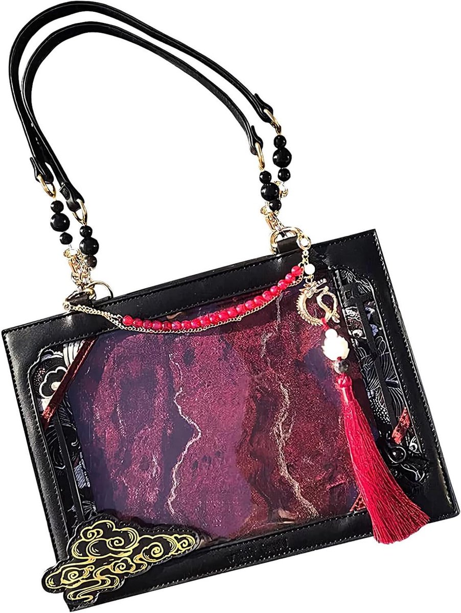 Grote Shopper Tas - Vintage Tas - Dagelijks Gebruik - Transparant Venster - 33 x 25 x 13 cm