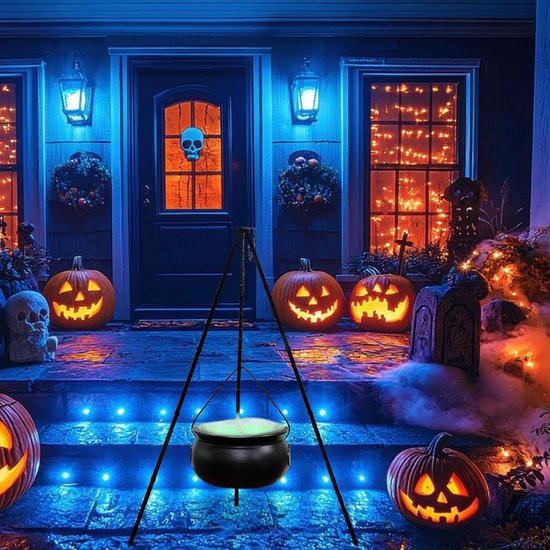 Grote Heksenketel - Decoratie Ketel - Halloween Versiering - Met Licht Statief - 90 cm Hoog - Zwart — afbeelding 2