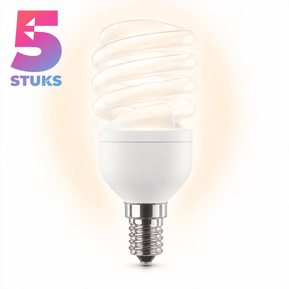 5x Spiraal Spaarlamp E14 - 13W - Daglicht (6400K) - 650 lm - 10 jaar - Niet Dimbaar