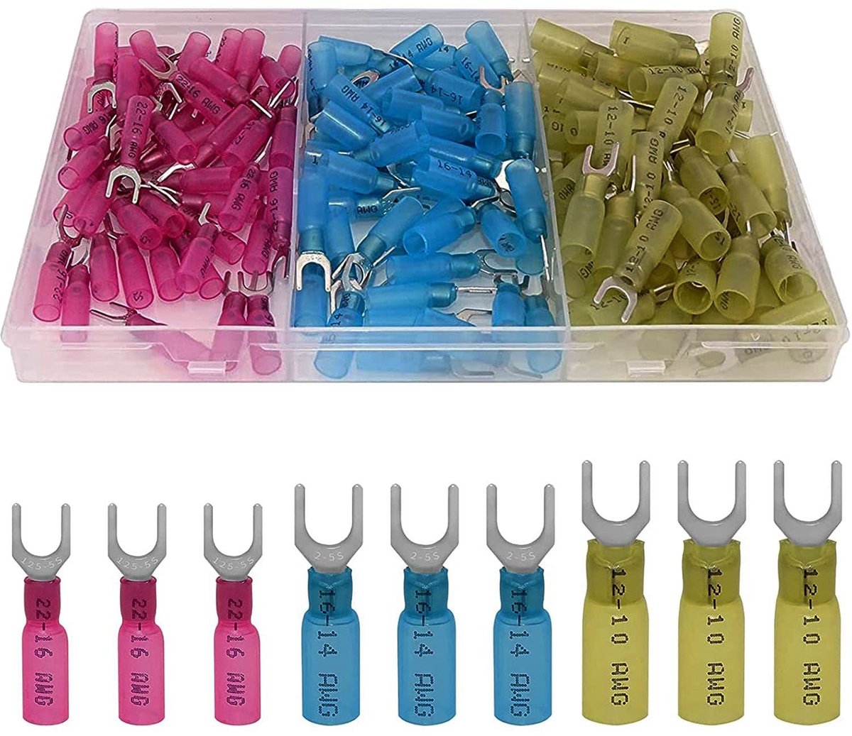 Dailygoody - Vorkkabelschoenen - Krimpverbinders - 150 stuks - Blauw Rood Geel - Aderverbinders - Geschikt voor boot vrachtwagen stereo - 12 V krimpco...