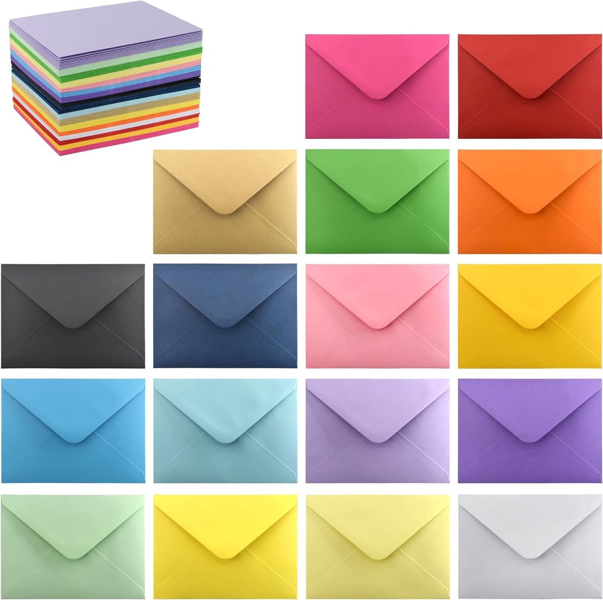Set van 170 A6 Zelfklevende Kleurrijke Enveloppen voor Uitnodigingen en Kaarten, Geschikt voor Bruiloften, Foto's en Afstudeerfeesten (17 Assortiment Kleuren)