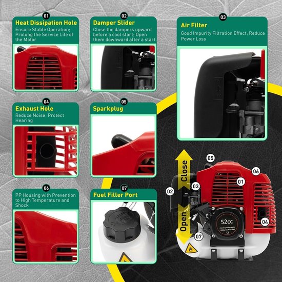 Benzine Veegmachine - Kunstgras Borstel - Buiten Reinigen - Luchtgekoelde Motor - 25x30x12.7 cm - Zwart — afbeelding 2