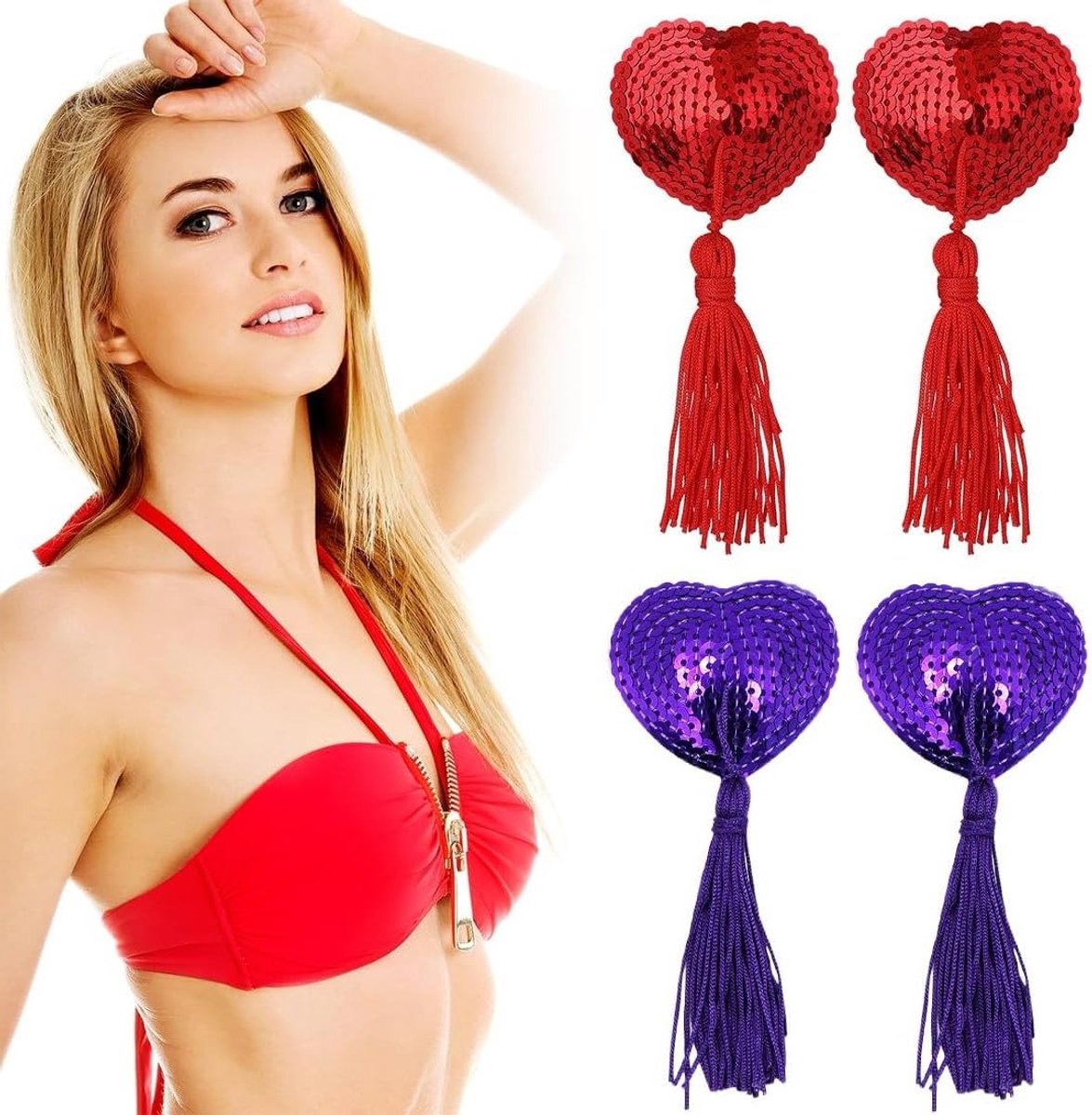 Herbruikbare zelfklevende tepelschilders in hartvorm met franjes voor vrouwen - 2 paar silicone bedekkingen voor een sexy uitstraling en comfort