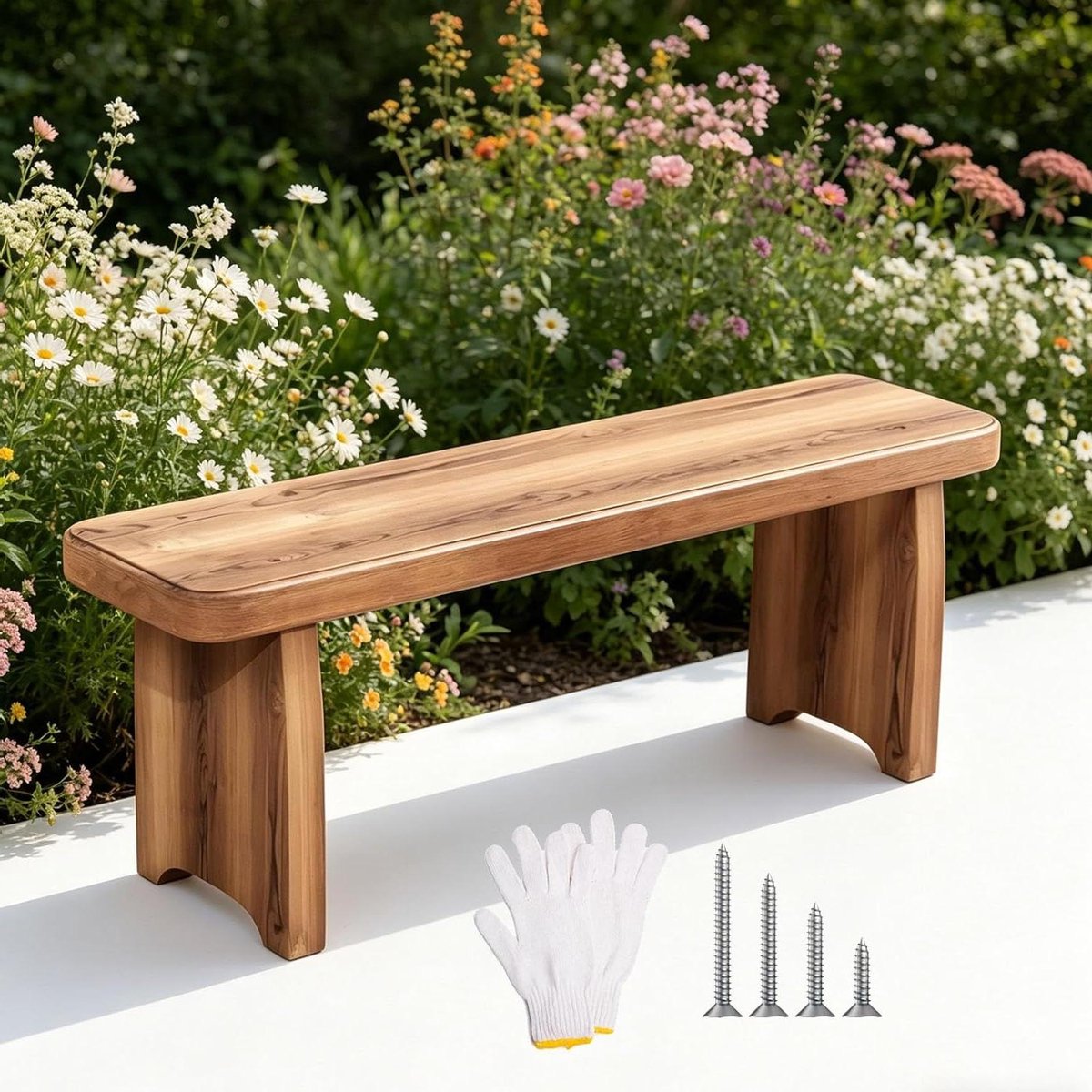 Massief Houten Bank - Lange Bank Hout - Zitplaats Creëren - Gladde Afwerking - L120xW20xH35cm - Natuurlijk Hout