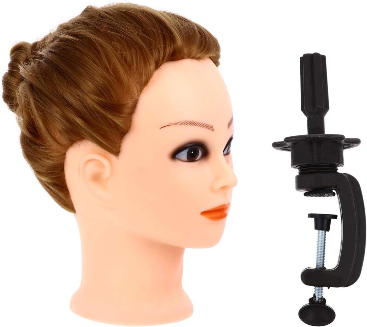 Trainingshoofd Haarstyling - Oefenhoofd Pruik - Haar Vlechten - Hoge Temperatuurvezels - 28 x 20 x 16 cm - Bruin