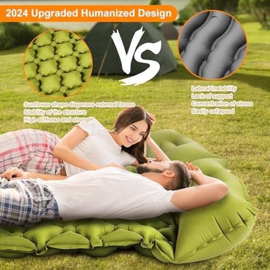 Kampeer Slaapmat - Luchtbed Dubbel - Outdoor Slapen - Ingebouwde Voetpomp - 200x130x10 cm - Leger Geel — afbeelding 4