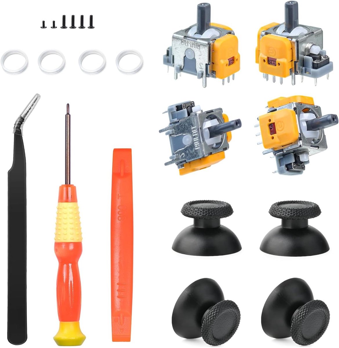 4 Pack Joysticks voor PS5 Controller, Hall Effect 3D Analog Sensor Modules met Thumbsticks, Accessoires en Installatietools voor PlayStation 5