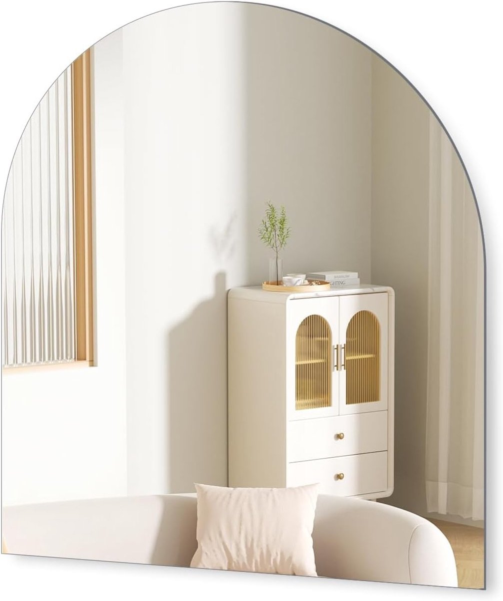 HD Arc Wandspiegel, Zelfklevende Glazen Spiegel, 30 x 30 cm, Decoratieve Wanddecoratie, Randloze Halve Cirkel Spiegel voor Gastentoilet, Badkamer, Kleedkamer, Woonkamer en Slaapkamer