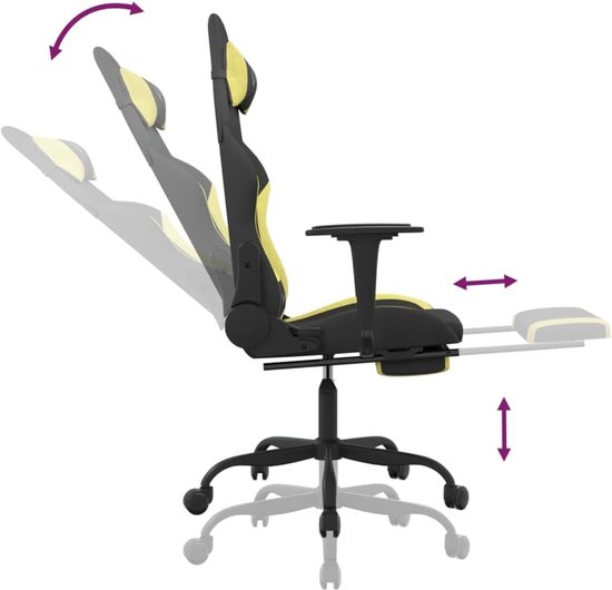 Gaming Stoel - Computerstoel TV Stoel - Comfortabel Gamen - Verstelbare Rugleuning Voetensteun - 1 stuks - Zwart en lichtgroen — afbeelding 4
