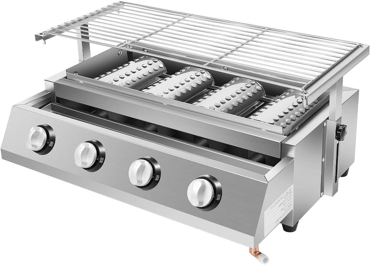 Gasgrill 4 Brander - Draagbare BBQ Tafelgrill - Buiten Koken - In hoogte verstelbaar