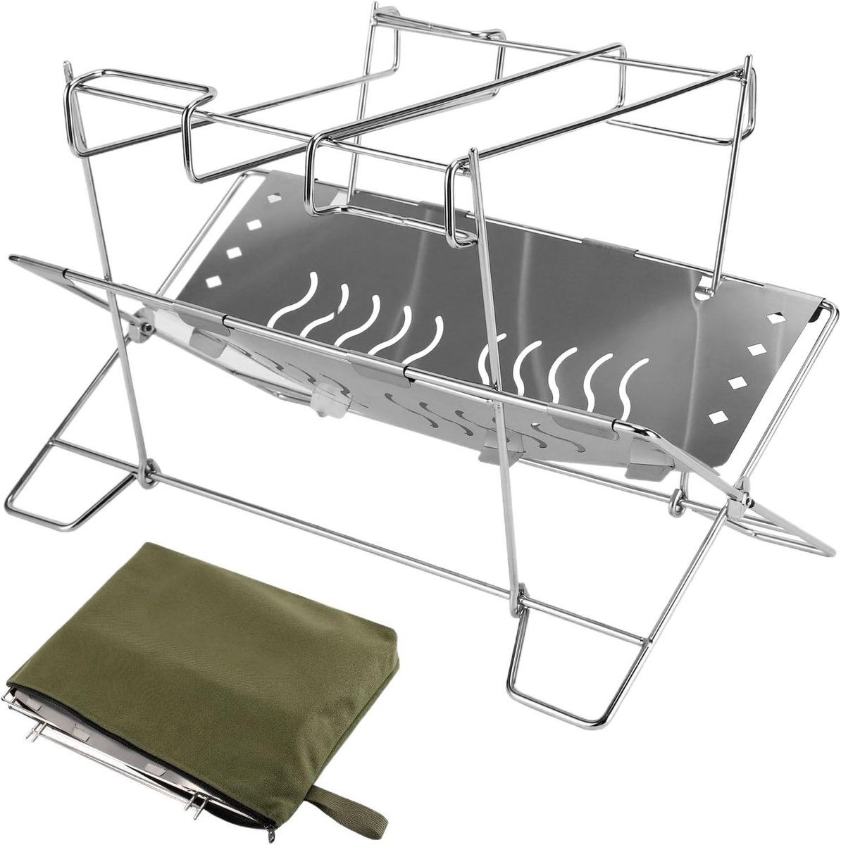 Vuurkorf Standaard - Buitenhaard Houder - Outdoor Koken - Inklapbaar Roestvrij Staal - 38 x 273 x 38 mm - Zilver