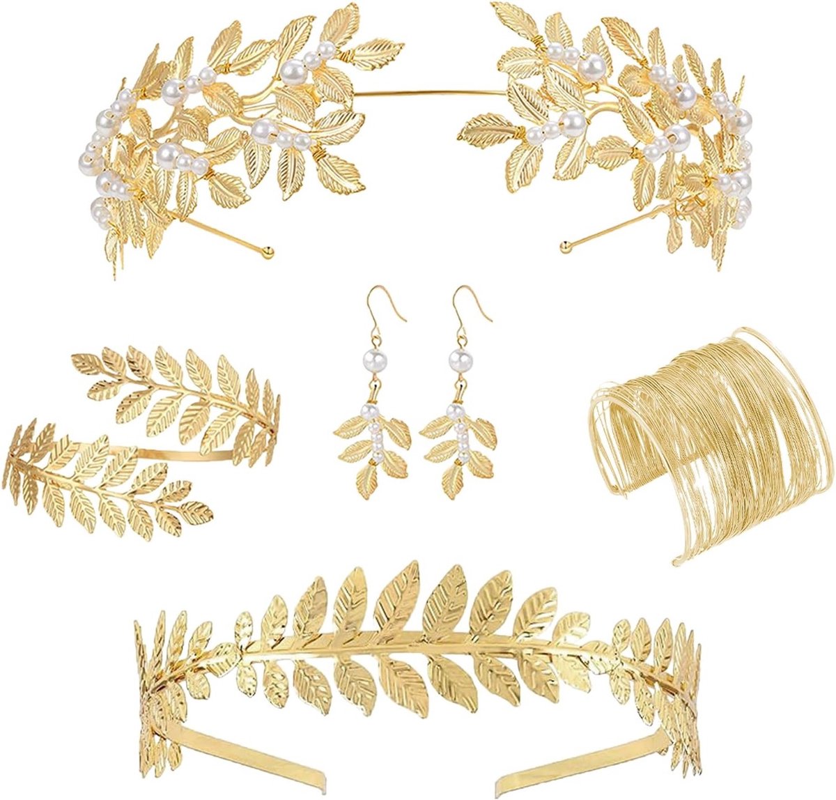 Hoge kwaliteit Griekse godin accessoires voor dames en meisjes, haarband, oorbellen en armbanden voor bruiloften en kostuums