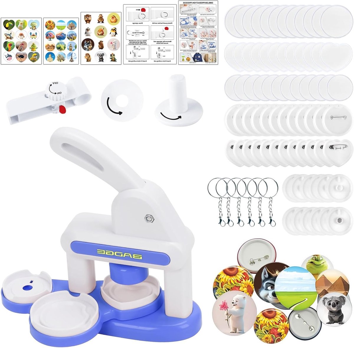 DIY Knopjesmaker voor 55mm en 35mm Buttons, Inclusief 36 Onderdelen en Cirkel Snijder, Creatieve Geschenken en Magneten voor Kinderen