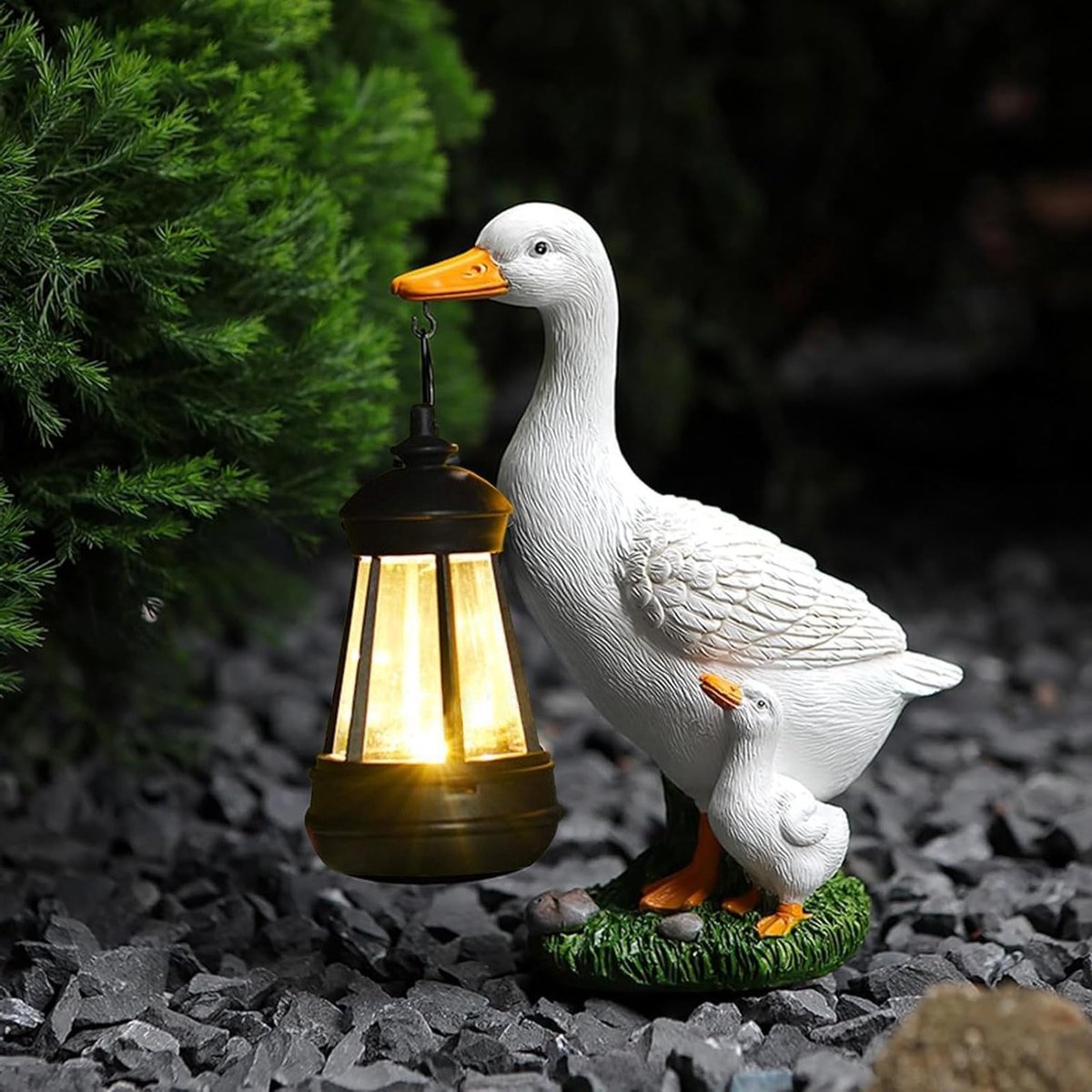 Grote Waterdichte Tuinfiguren met Lantern, LED Verlichting en Zonne-energie voor Buiten, Decoratie voor Tuin en Binnenplaats
