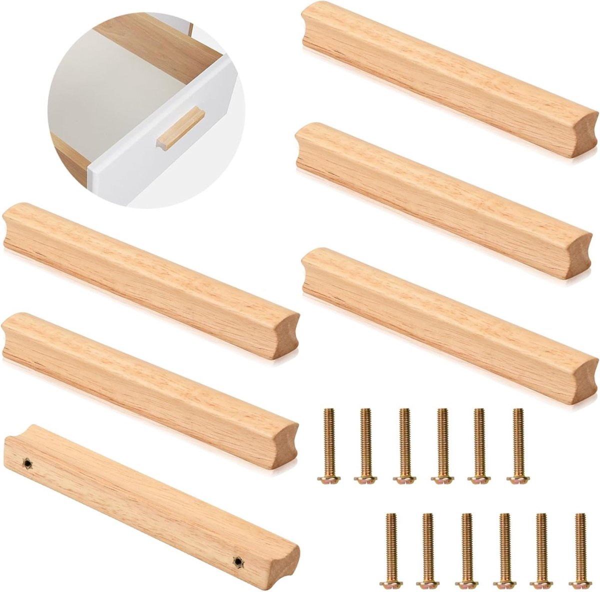 Houten Meubelhandgrepen Set van 6, Universele Deurgrepen voor Keuken en Kasten, 96mm Gatafstand, Duurzaam en Stijlvol Design, Ideaal voor Lades en Kantoormeubilair