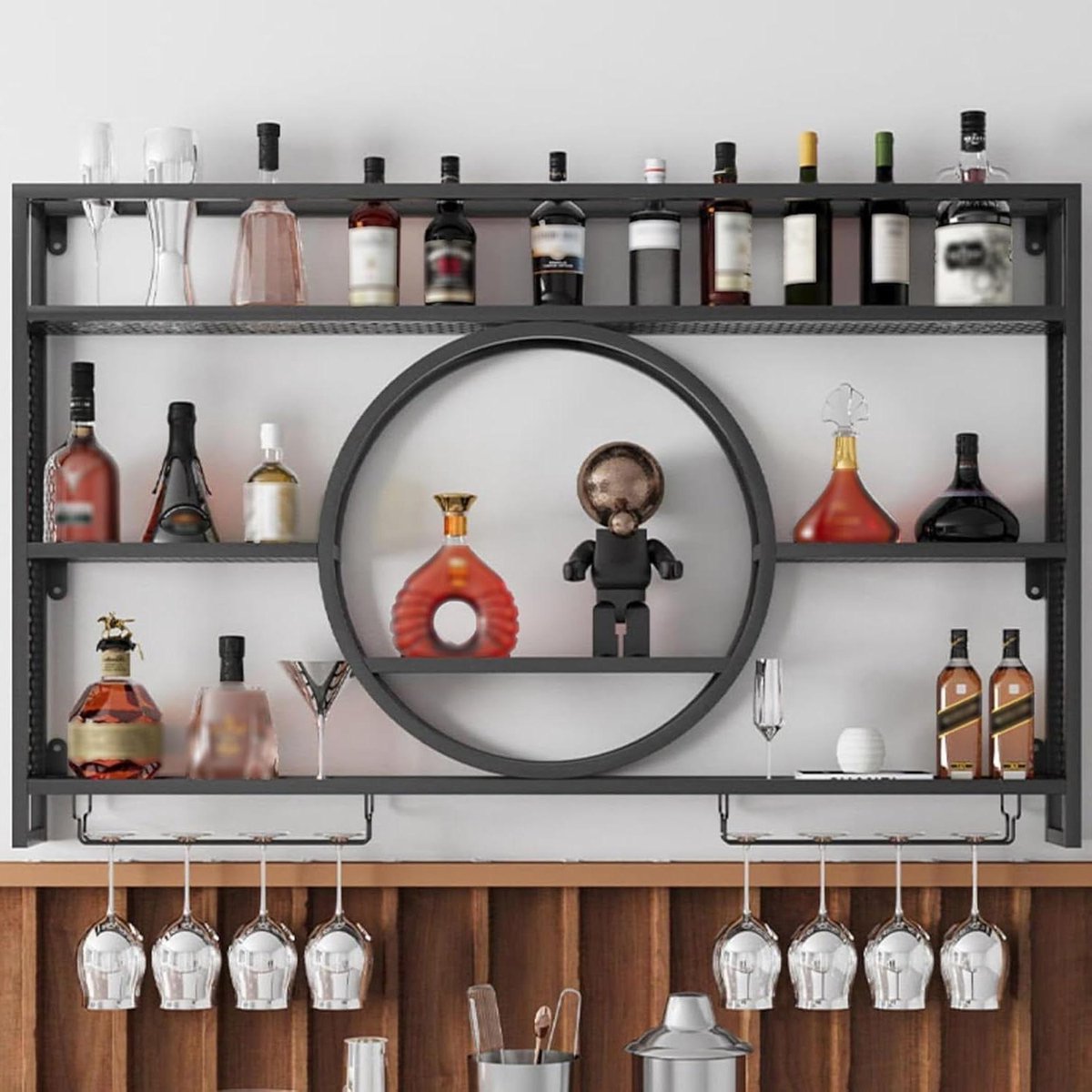 Wijnrek Kast - Fleshouder - Wijn Presenteren - Geïntegreerd Ontwerp - 120 cm - Zwart