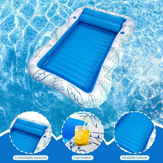 Opblaasbaar Zwembad - Watermatras Lounge - Ontspannen Zomer - Geïntegreerde Bekerhouders - Groot Formaat - Blauw — afbeelding 4