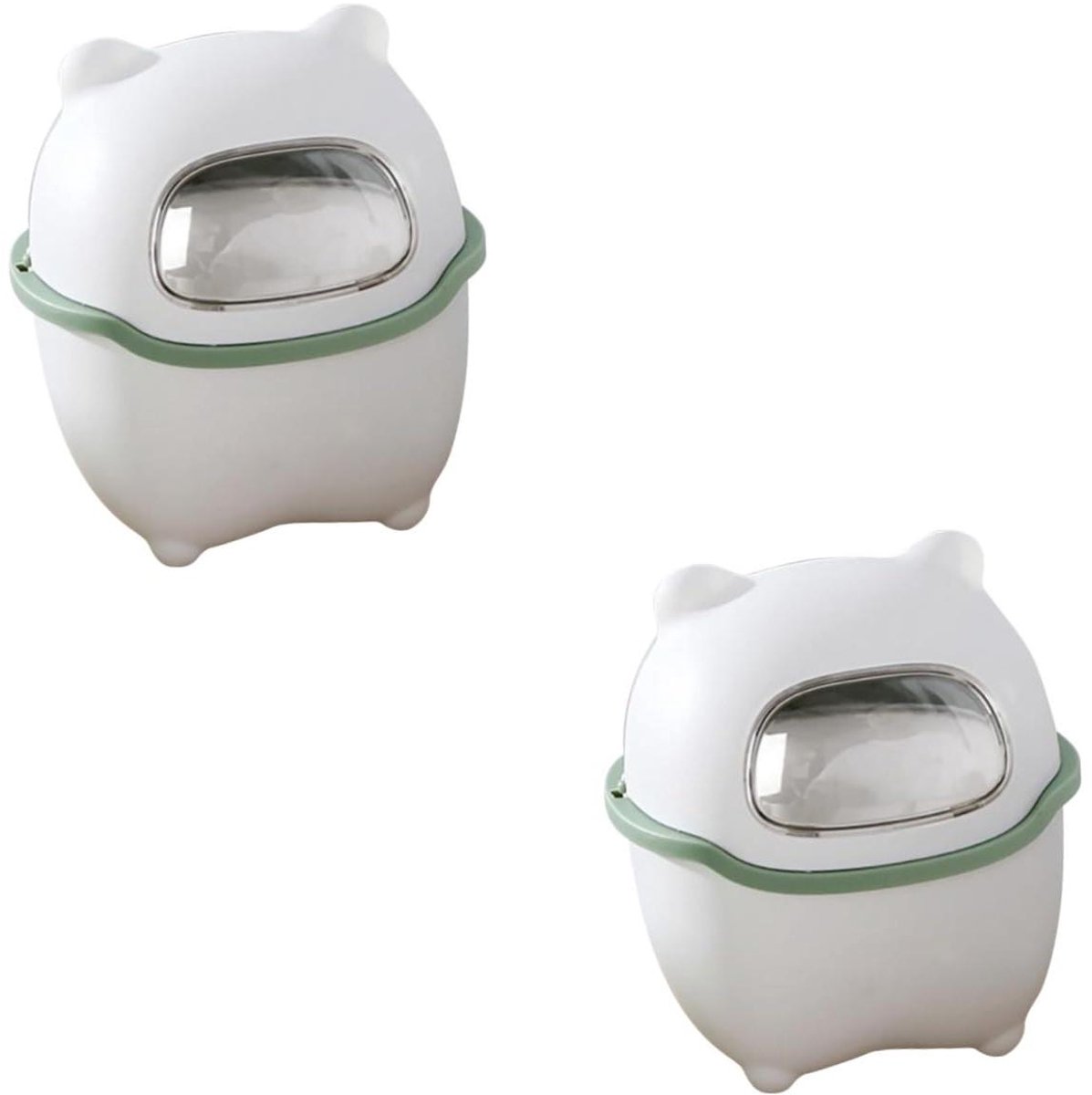 Bureau Prullenbak - Mini Afvalbak - Bureau Opruimen - Met Deksel - 2 Stuks - Groen Wit