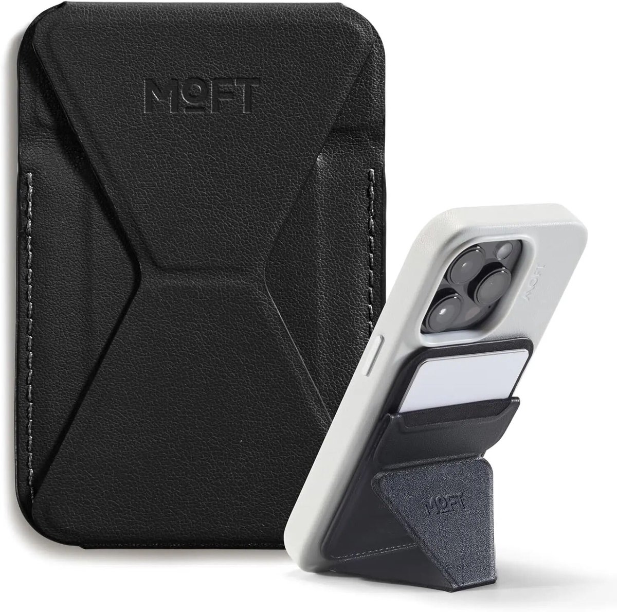 MOFT Traceerbare Magnetische Kaarthouder - Met Apple Find My - Wallet Compatibel met MagSafe - Pasjeshouder met Standaard - Vegan Leer - Portemonnee 2 Pasjes - Zwart