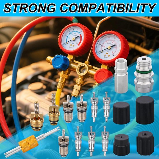 Ventielkern Set - Reparatieset Auto - Airco Onderhoud - Lekpreventie - 17 Delig - Zwart Zilver — afbeelding 4