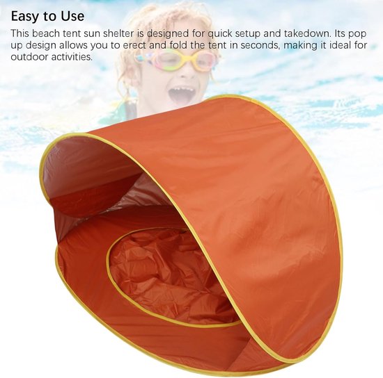 Strandtent Pop-up - Zonnescherm Tent - Gezins Buiten - UV50+ Bescherming Babybadje - 120x80x70cm - Oranje — afbeelding 2
