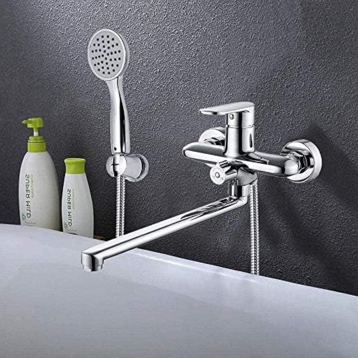 Badkraan Doucheset - Wandkraan Messing - Badkamer Vernieuwen - Massief Messing Materiaal - Standaard Slangen - Chroom