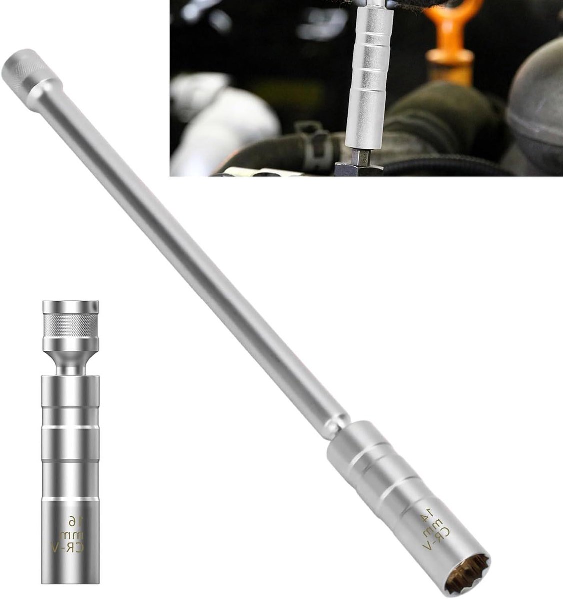 Bougiesleutel Set - Motor Gereedschap - Motor Onderhoud - 12-Punts Ontwerp - 14 & 16 mm - Zilver